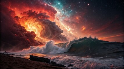 Fototapeta premium Vibrant Abstract Fluid Dynamics: Fiery Cosmic Explosion Portrait