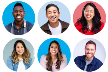 Diverse Group of Smiling People in Circular Portraits on Transparent Background