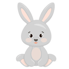 Vector illustration of lovely fluffy grey rabbit. For poster, greeting card or invitation, labels or tags