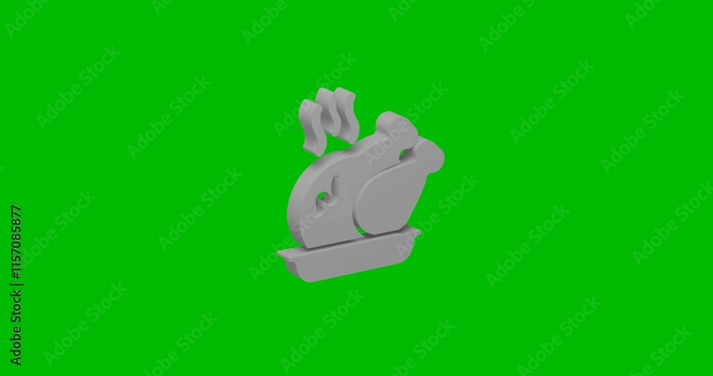 Poster animation of rotation of a white roasted turkey with shadow. simple and complex rotation. seamless l