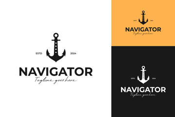 Navigation tower with anchor logo design template vector illustration