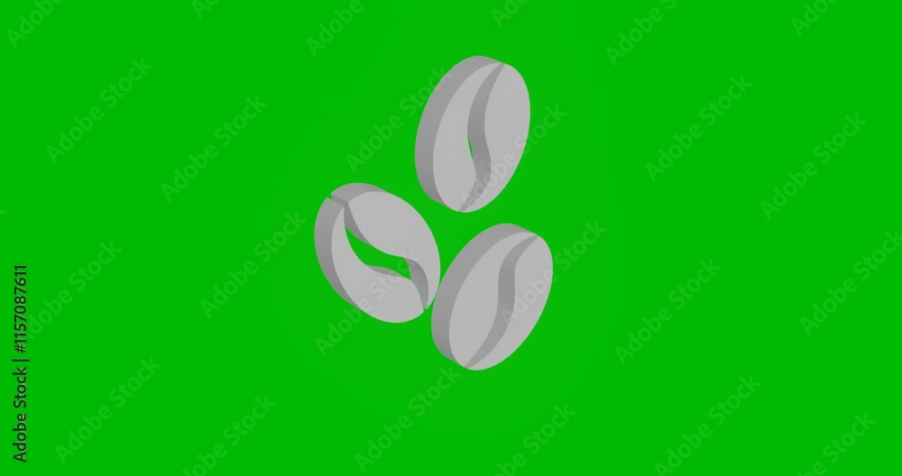 Poster animation of rotation of a white coffee beans symbol with shadow. simple and complex rotation. seaml