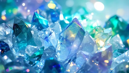 A close-up shot of a vibrant collection of different-shaped crystals.