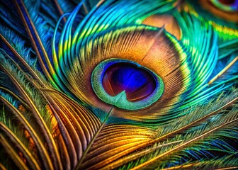 Vibrant Peacock Feather Close-Up: Exquisite Detail in Panoramic Generative AI Art