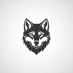 Stylized wolf head illustration, black and white, isolated on white background.