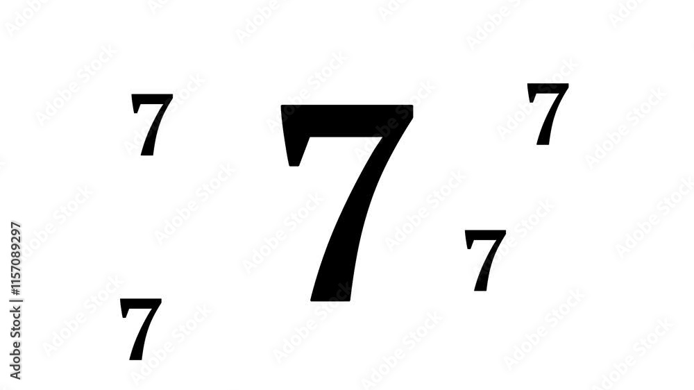 Poster zoom in and out animation the number seven symbol. large black symbol in the center and four small s