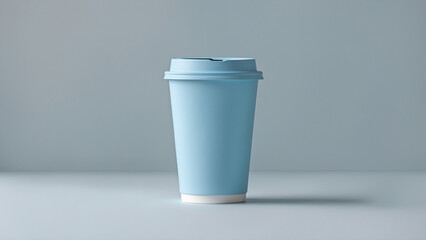 Mockup, Blue Paper Cup with White Lid on Soft Background
