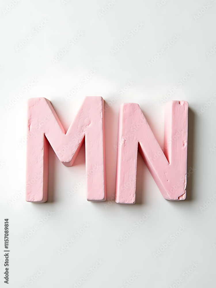 Poster marshmallow letters m and n made from sweet treats isolated on a clean white background for a playfu