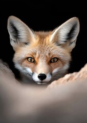 Fototapeta premium A fox is looking at the camera with its eyes open