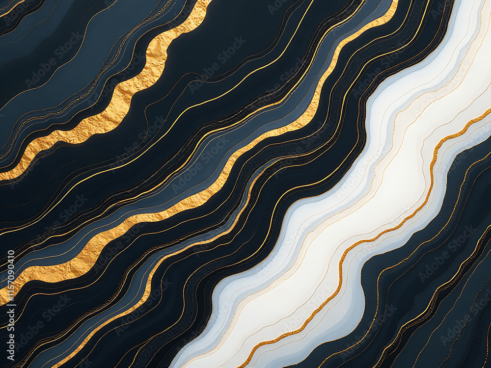 Poster Marble Texture Background With Black White And Gold Veins Created Using An Artificial Intelligence Generative Design Method. 00003