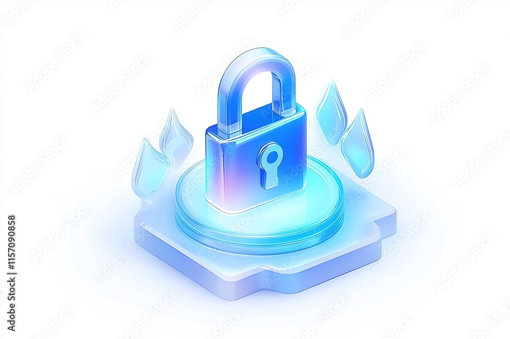 Aufkleber 3d isometric rendering of a glowing blue padlock on a platform, symbolizing digital security and dat