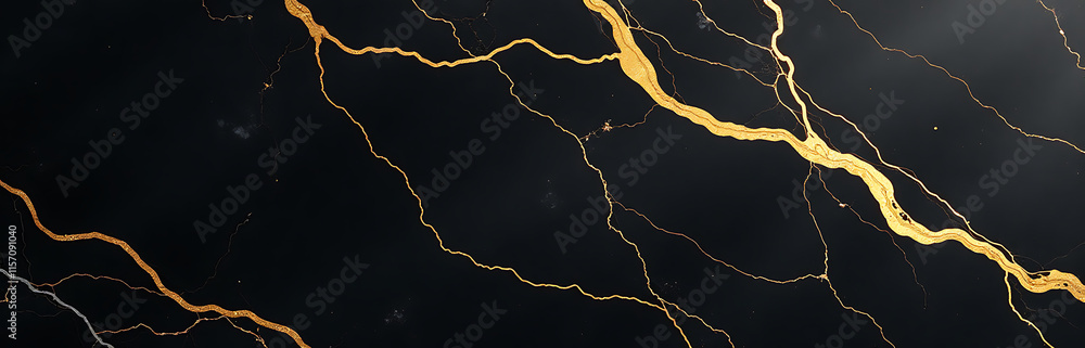 Poster marble texture background features prominent black and gold veins creating a sophisticated design fo