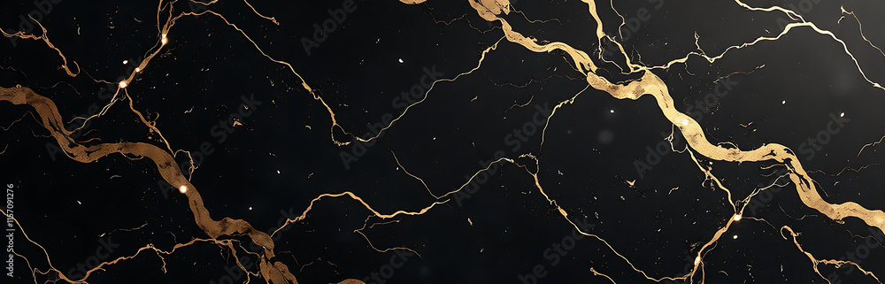 Poster marble texture background features prominent black and gold veins creating a sophisticated design fo