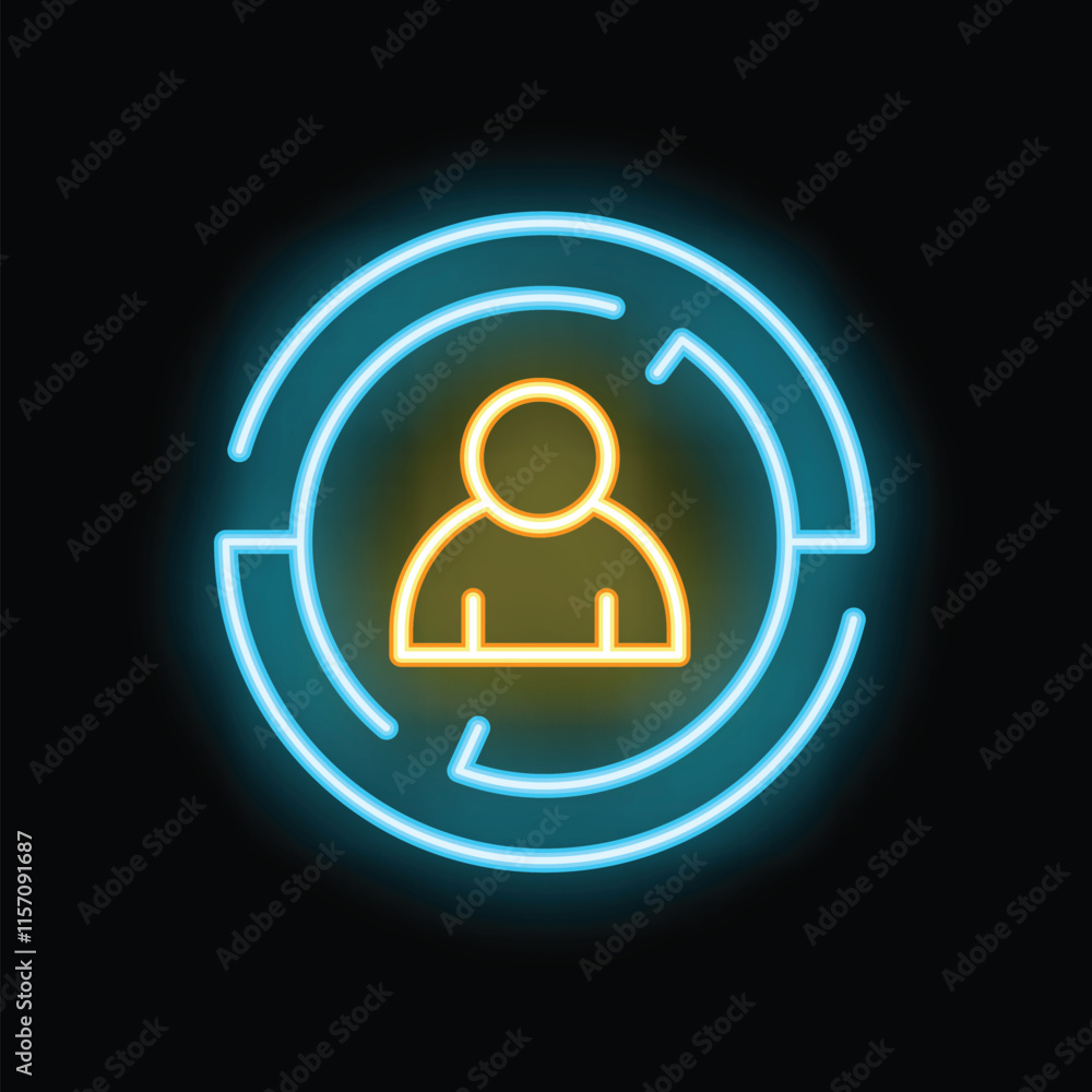 Poster neon icon glowing on a dark background representing being stuck in a maze and searching for a way ou