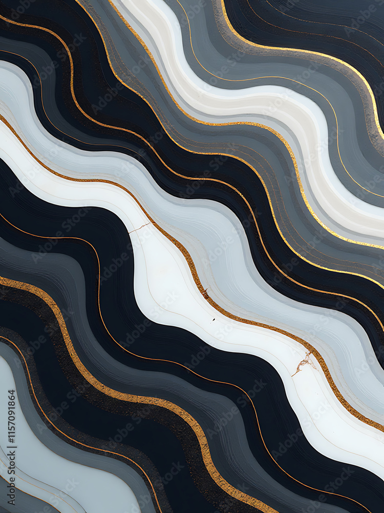 Poster marble texture background features a wave pattern with black, white, gray, and gold veins, created u