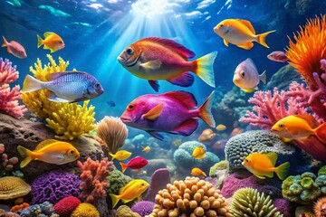 Naklejka premium Vibrant Tropical Fish Aquarium Stock Photo: Colorful Reef Scene