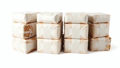 Obraz premium Neatly Stacked Bundles: A Minimalist Study in Beige and White