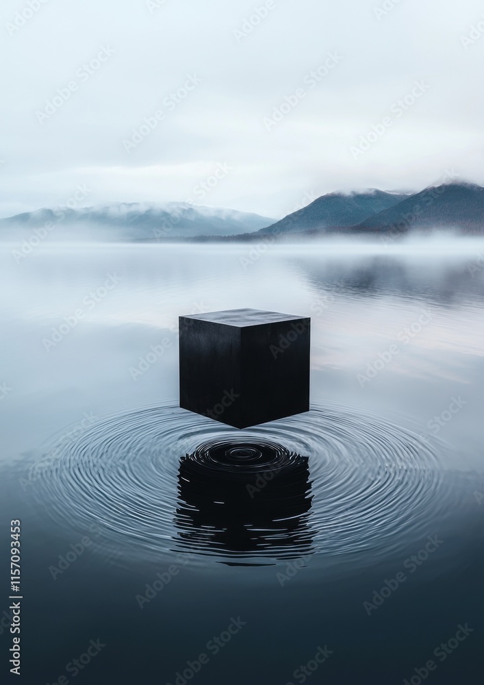 Poster a cube is floating on the surface of a lake
