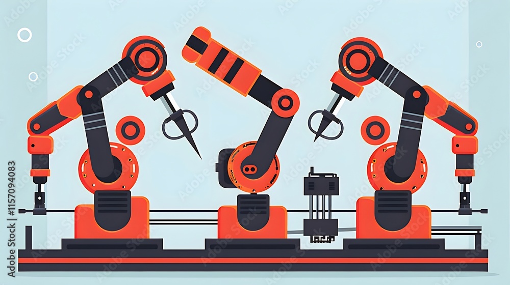 Aufkleber three industrial robotic arms on an assembly line performing automated tasks.