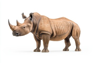 Fototapeta premium A White-background Rhino on a White Background, Ideal for Safari and Animal-Themed Projects, Featuring a High-Quality Upscale Design.