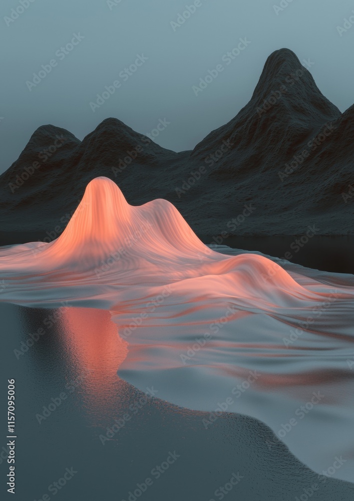 Wall mural a mountain range with a large, orange blob in the middle