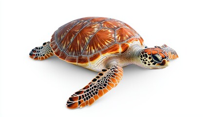 Obraz premium A Green Sea Turtle on a White Background with Detailed Texture, Ideal for High-Resolution Projects Showcasing Essential Ocean Wildlife.