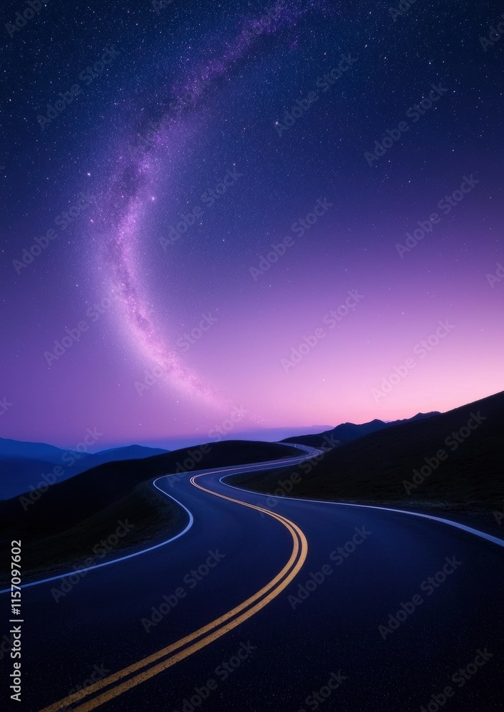Canvas Prints a road with a curve and a large purple cloud in the sky