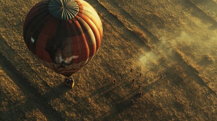 Team prepares hot air balloon for ascent in early morning light near a scenic landscape