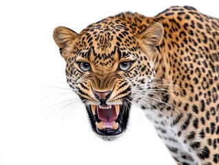 Obraz premium A zoomed-in picture of a leopard, showcasing its remarkable fur patterns and expressive eyes, ideal for wildlife-related articles, educational materials, and nature-themed projects.