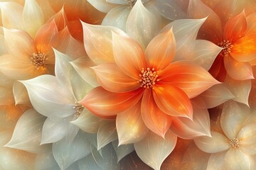 Fototapeta premium A fantasy-inspired depiction of flowers with delicate, luminous petals in soft orange and white tones, encapsulating an ethereal and whimsical artistic style.