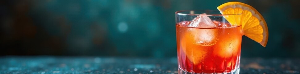 Crystal glass, colorful cocktail, citrus garnish, cold, grapefruit, orange