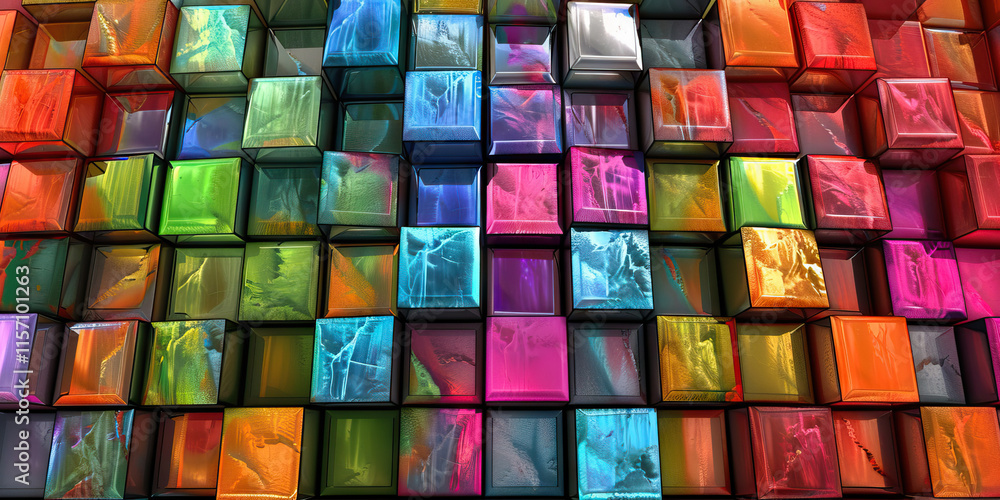 Aufkleber array of multicolored glossy cubes with textured interiors