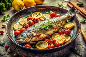 Vintage Photo: Pan-Fried Trout on Marble Kitchen Counter