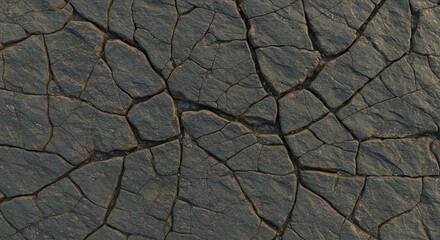 Obraz premium Volumetric rock texture with cracks. Black stone background with copy space for design. Wide banner