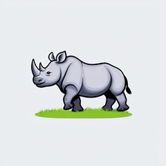 Fototapeta premium A lifelike portrayal of a rhinoceros strolling on green grass, set against a plain white background, ideal for nature and wildlife design projects.
