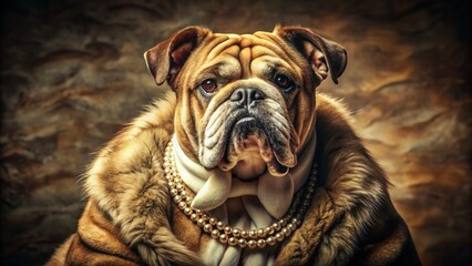 Obraz premium Vintage Style Bulldog Portrait: Stylish Canine in Classic Pose