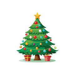 "Christmas Tree Vector Illustration – Festive New Year Icon Decorated with Lights"

