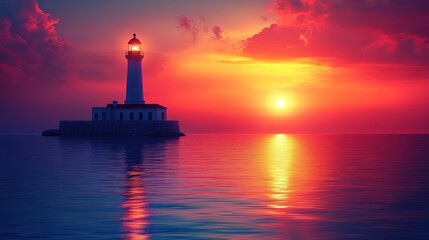 Fototapeta premium Lighthouse sunset seascape. (1)