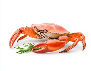 A sharp picture of a vibrant red crab with distinct claws, placed on a clear white background, excellent for culinary, marine, or nature-related projects.
