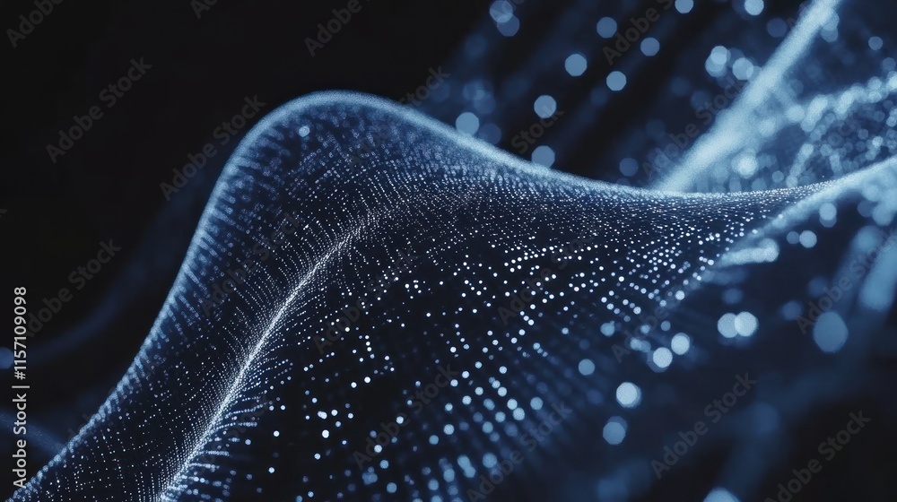 Poster abstract blue data wave particle digital art background