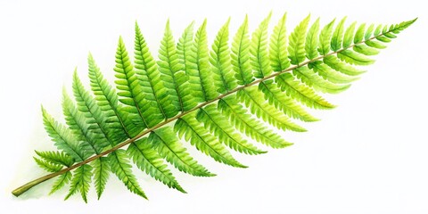 Watercolor Fern Leaf, Botanical Illustration, Green Plant, Nature, White Background Stock Photo
