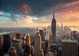 Watercolor NYC Panorama: Vibrant Generative AI Cityscape