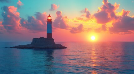 Fototapeta premium Lighthouse sunset seascape.