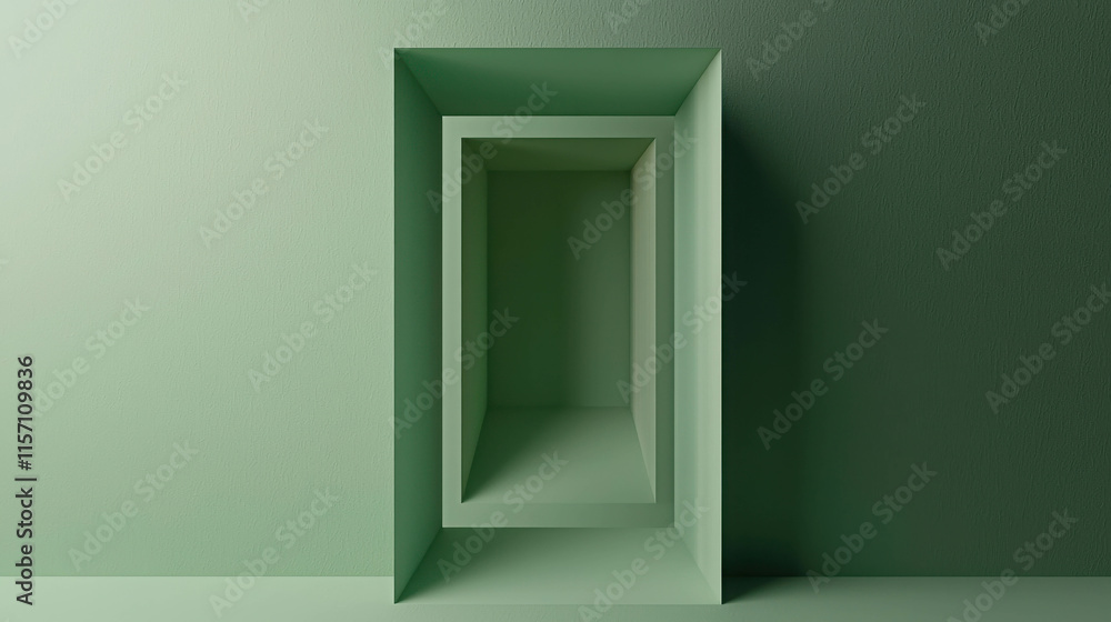 Poster sleek green geometric composition with rectangular shapes and depth perception
