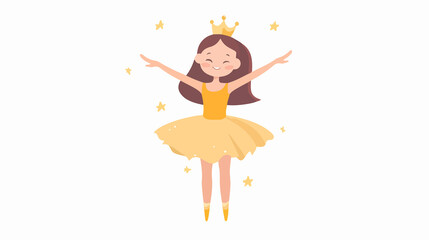 Vibrant girl dancing ballet with crown and straight hair in colorful attire