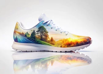 Rolgordijnen White Sneaker Mockup: Double Exposure Isolated on Background © prapatsorn
