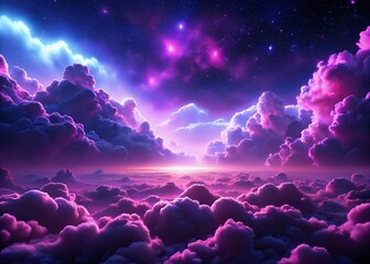 Widescreen 3D Neon Purple Cloud Sky - Dramatic Night Scene Stock Photo