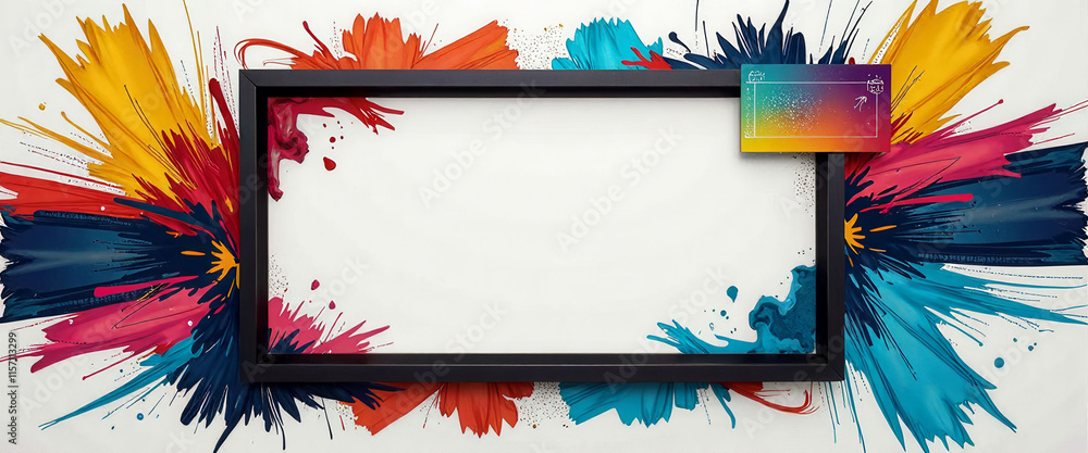Poster a colorful frame with a white background. the frame is a rectangle with a black border. the frame is
