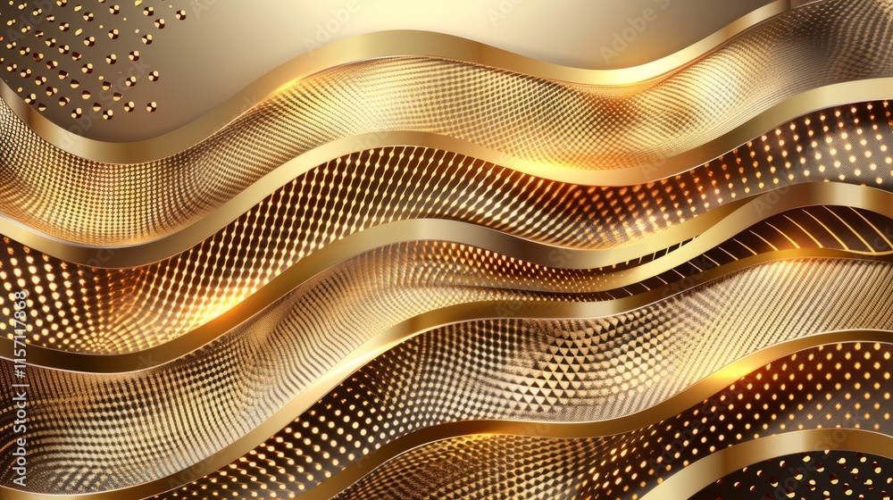 Poster abstract golden wave pattern with dynamic lines and textures for design purposes.