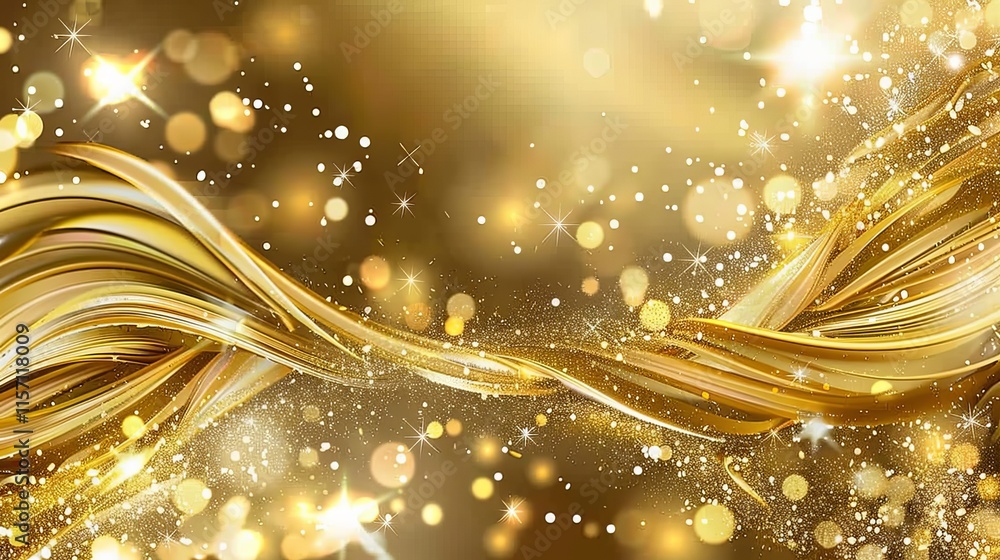 Aufkleber a shimmering golden abstract background with flowing lines and sparkling lights.